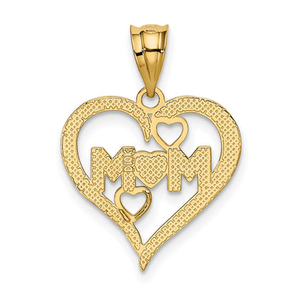 14k and White Rhodium Diamond-cut MOM Heart Pendant