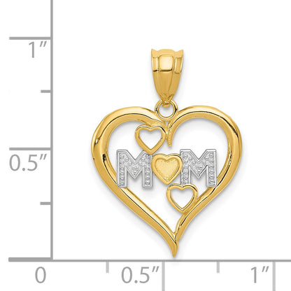 14k and White Rhodium Diamond-cut MOM Heart Pendant