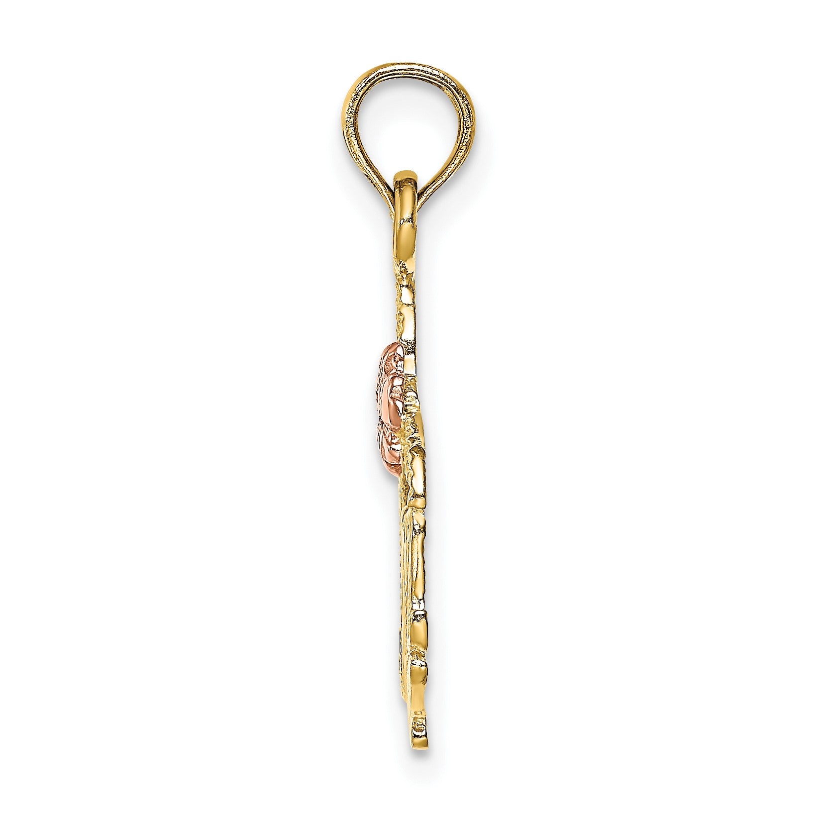 14K Two-tone Polished MOM and Flower Pendant