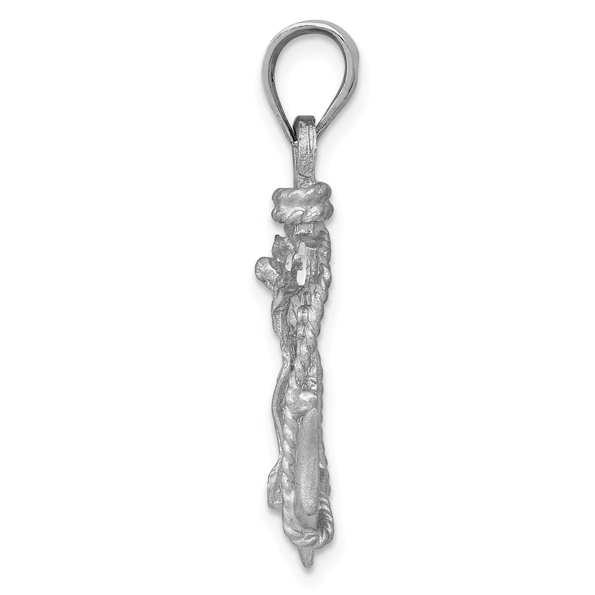 14k White Gold Satin Diamond-cut Mariners Crucifix Pendant