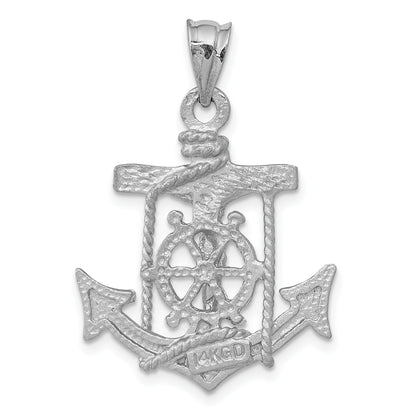 14k White Gold Satin Diamond-cut Mariners Crucifix Pendant