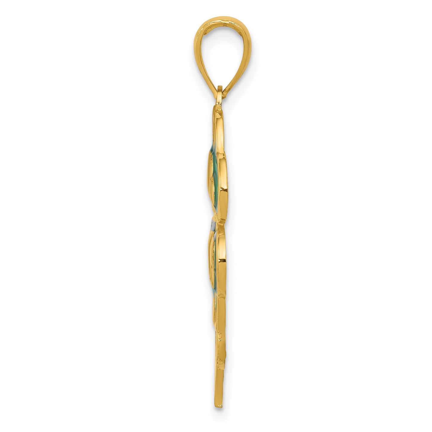 14K 4-Leaf Clover Pendant with Green Enameled Tips Pendant