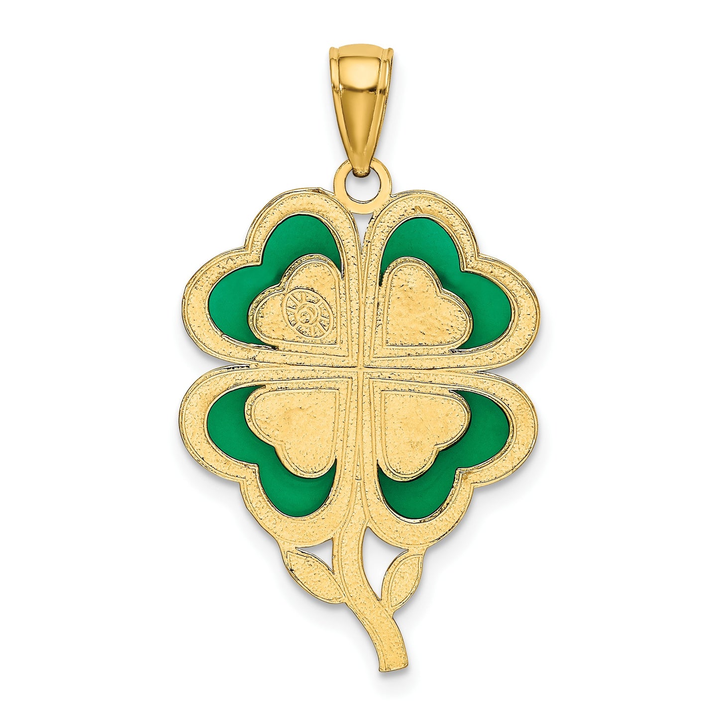 14K 4-Leaf Clover Pendant with Green Enameled Tips Pendant