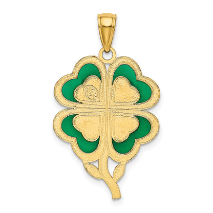 14K 4-Leaf Clover Pendant with Green Enameled Tips Pendant