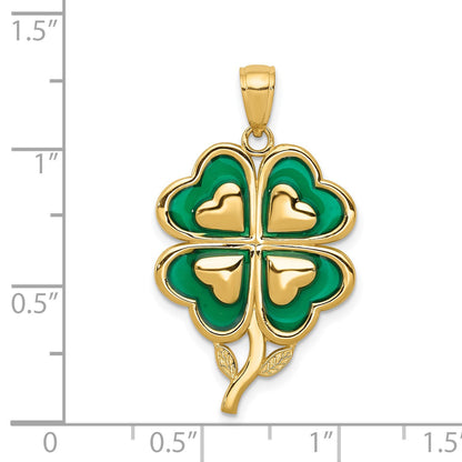 14K 4-Leaf Clover Pendant with Green Enameled Tips Pendant