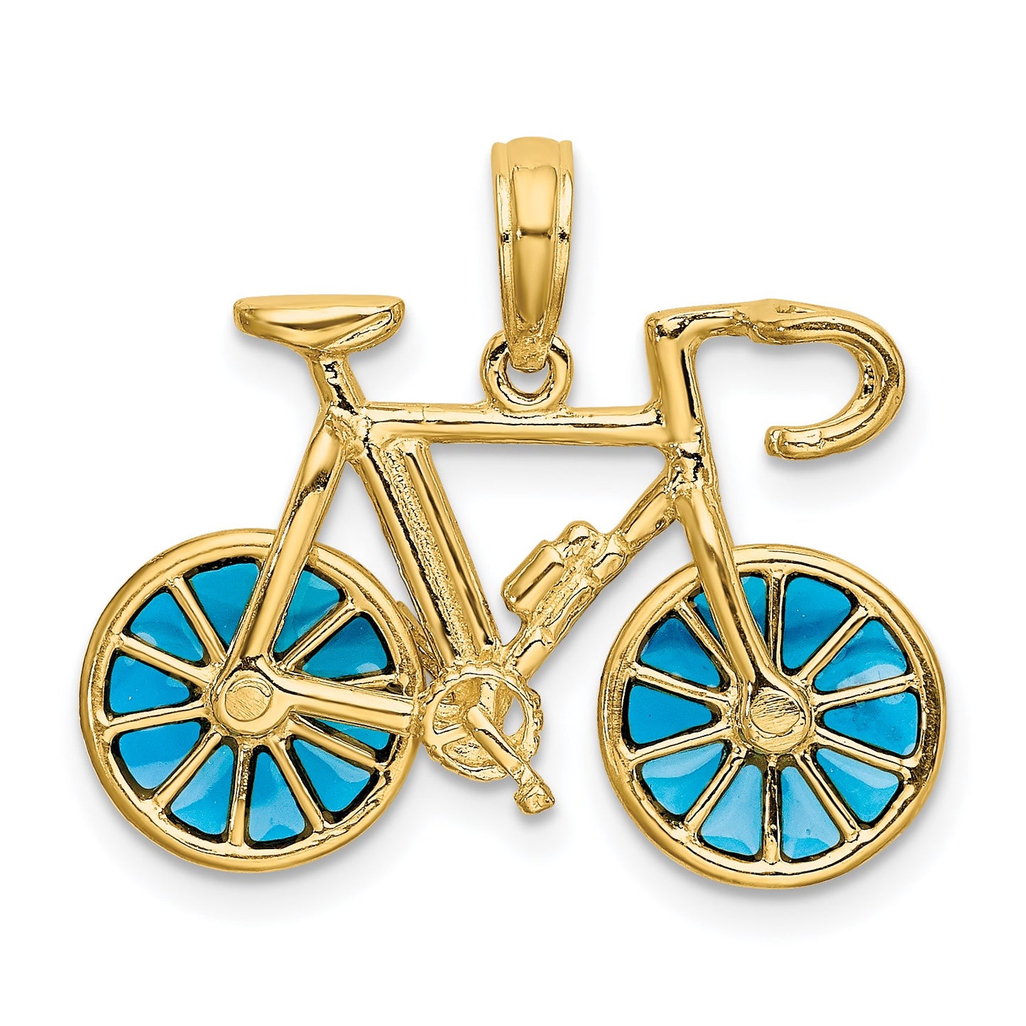 14K 3-D Blue Enameled Bicycle with Moveable Wheels Pendant