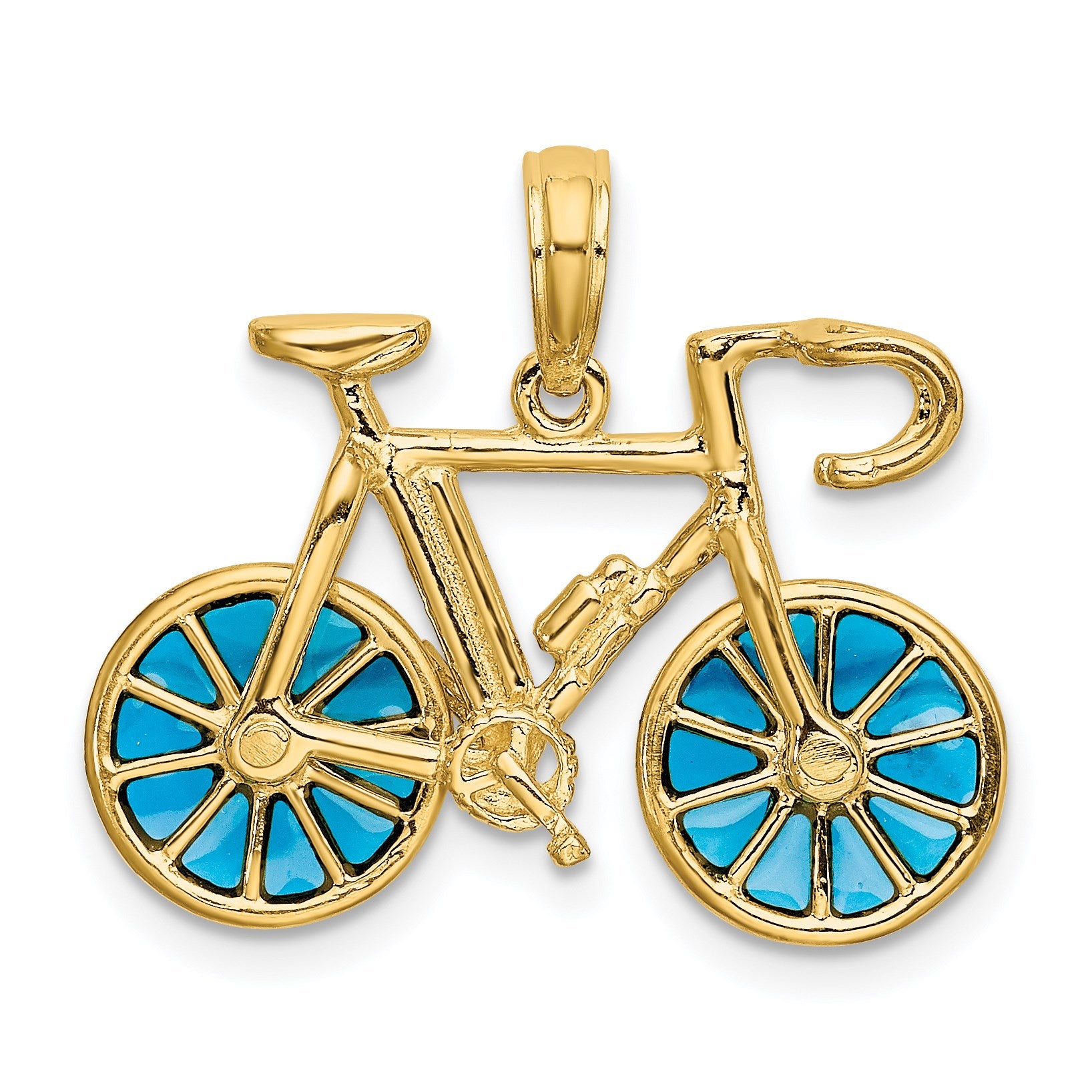 14K 3-D Blue Enameled Bicycle with Moveable Wheels Pendant