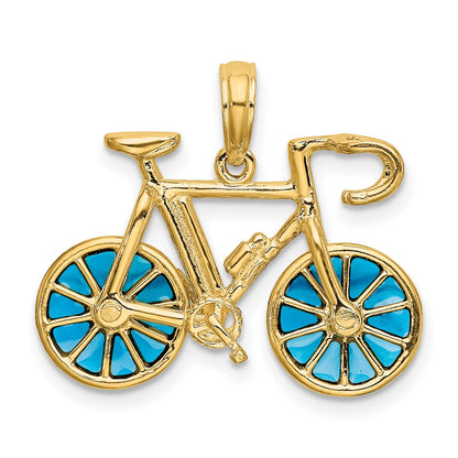 14K 3-D Blue Enameled Bicycle with Moveable Wheels Pendant