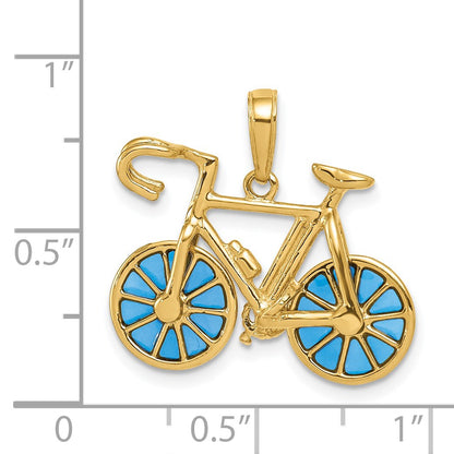 14K 3-D Blue Enameled Bicycle with Moveable Wheels Pendant