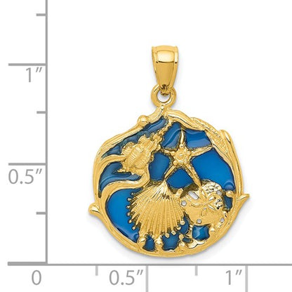 14K Blue Enameled Shell Cluster Pendant
