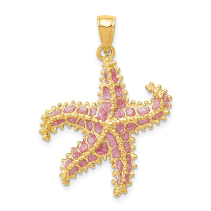 14K Pink Enameled Starfish Pendant