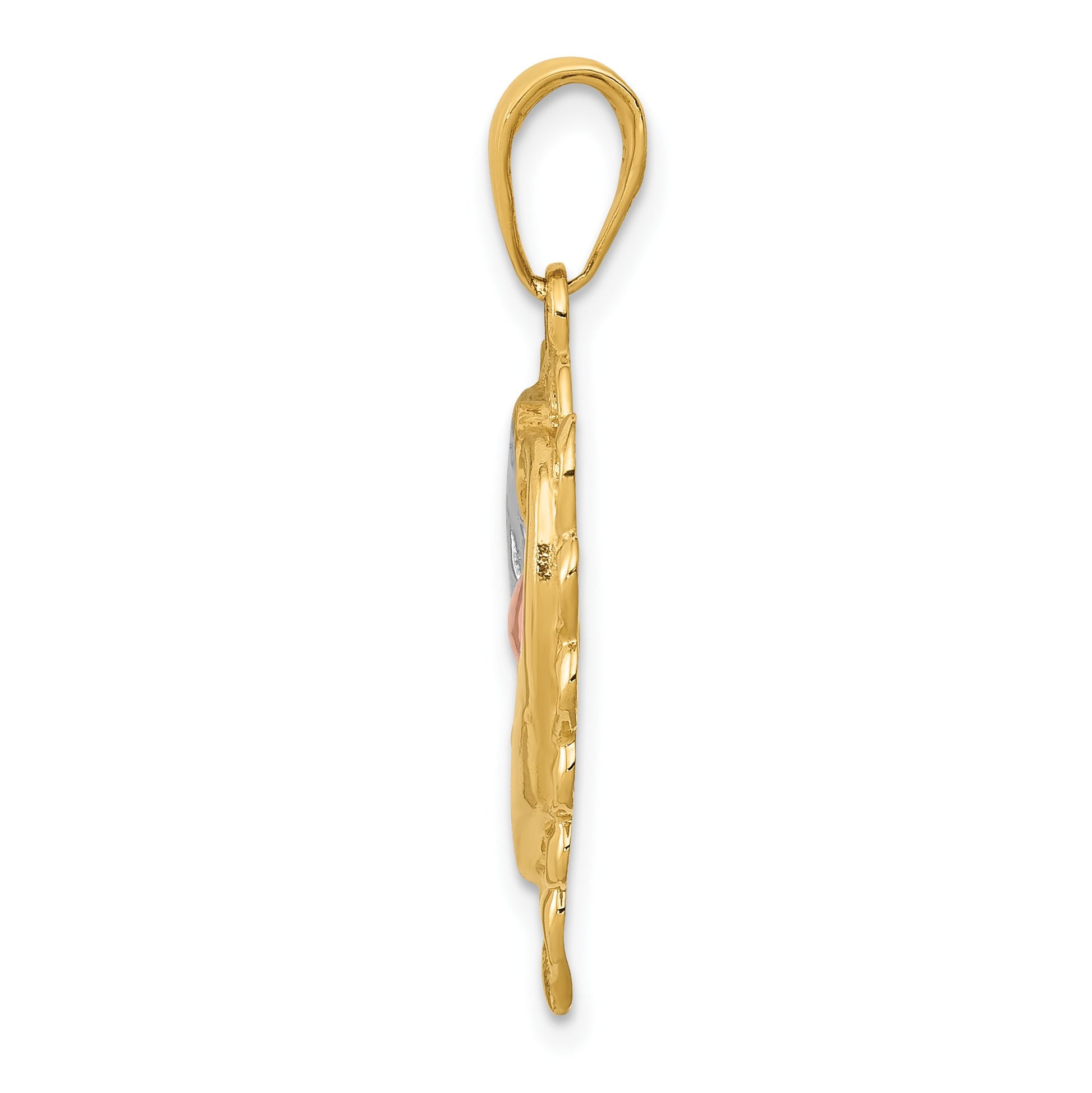 14K Two-Tone with White Rhodium Dolphins In Heart Pendant