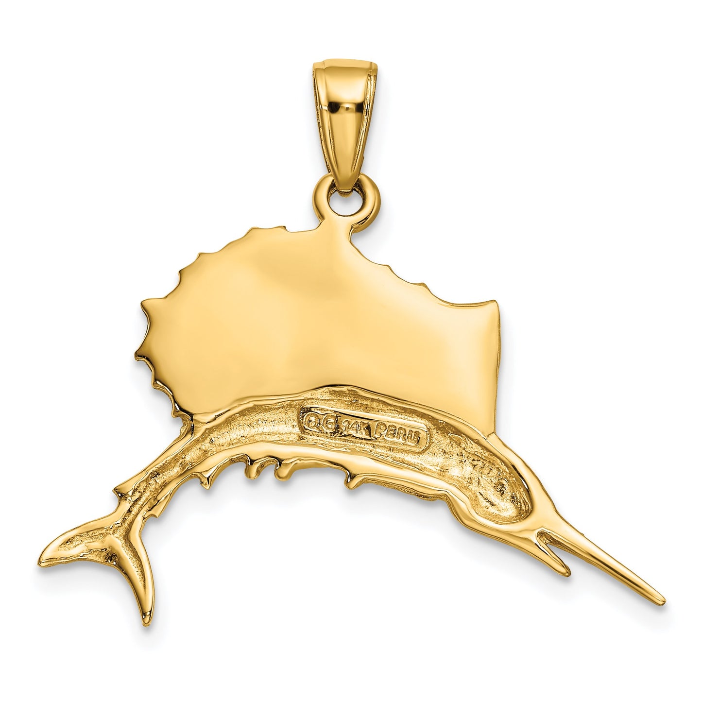 14K and White Rhodium Sailfish Pendant