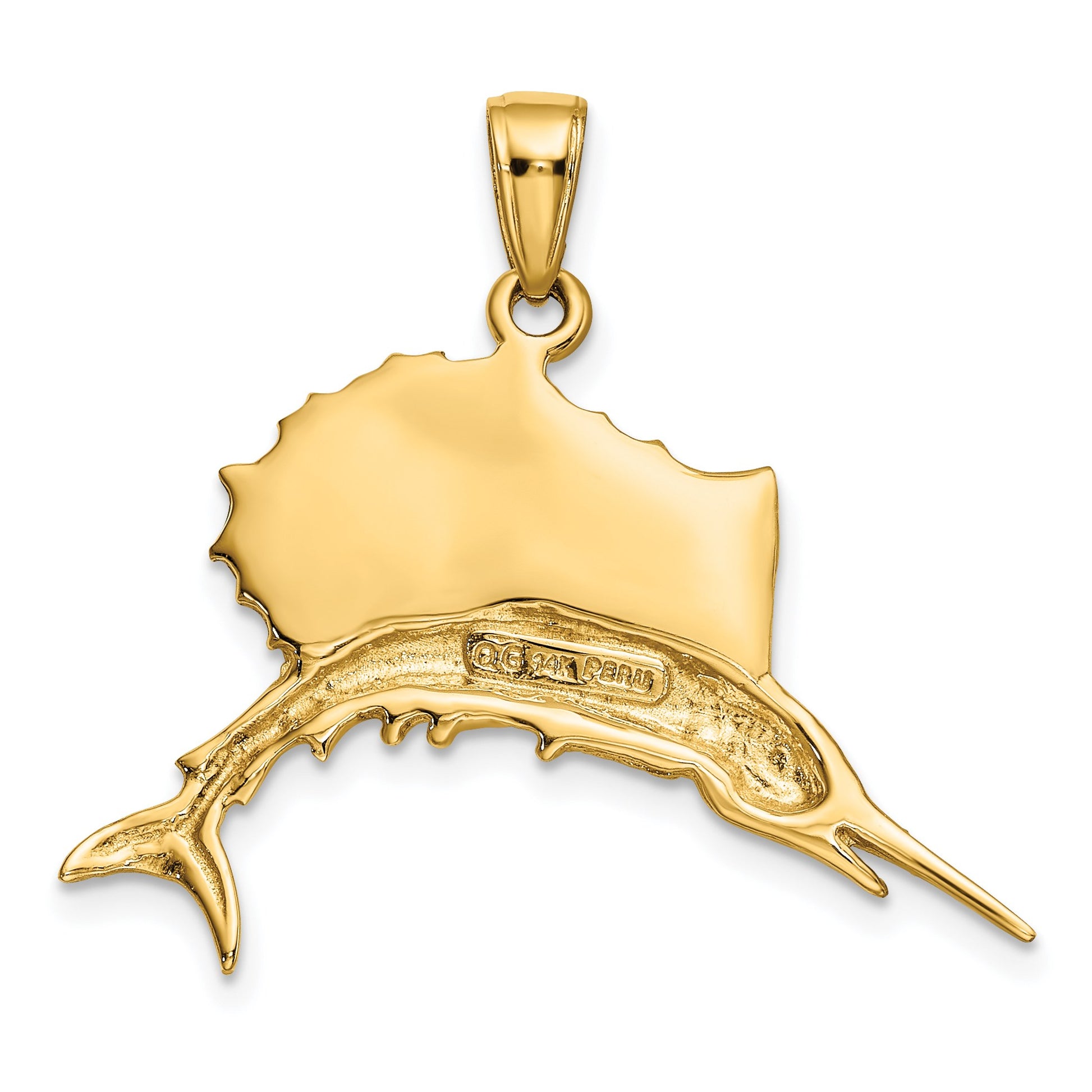 14K and White Rhodium Sailfish Pendant