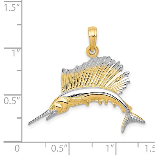 14K and White Rhodium Sailfish Pendant