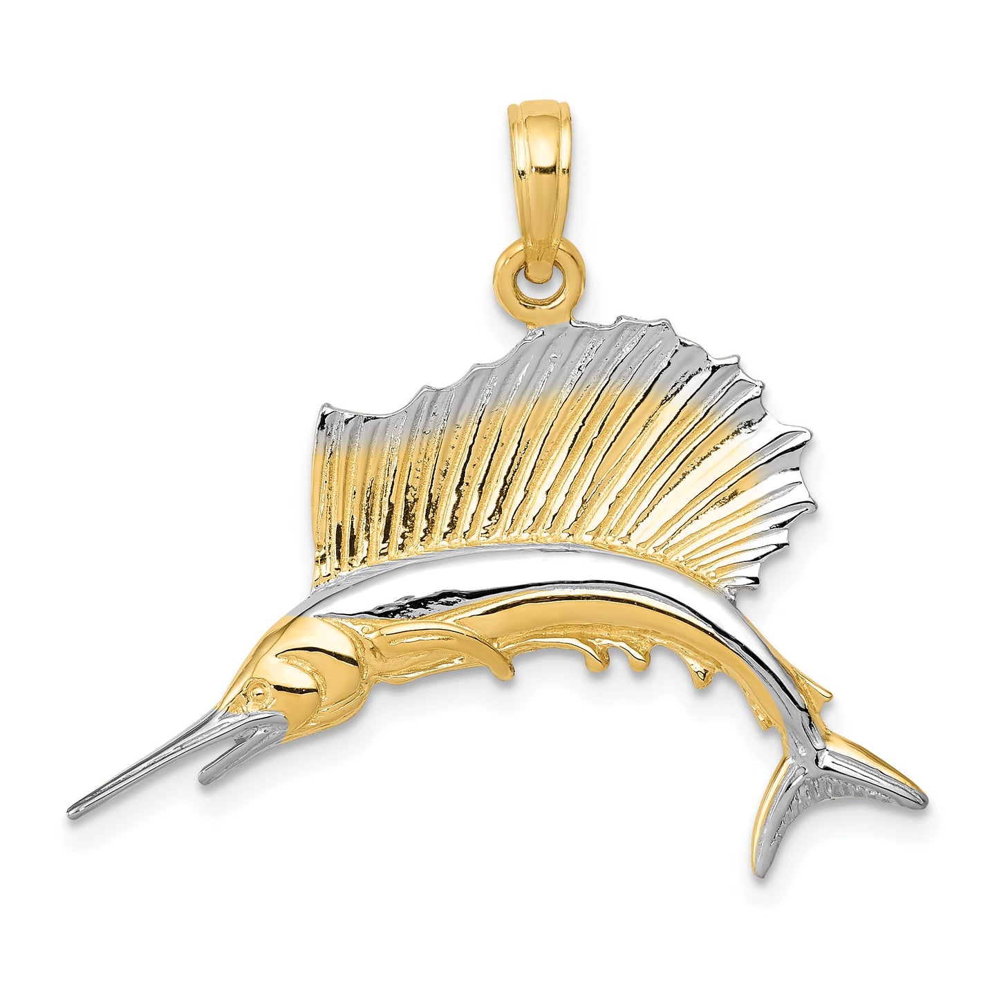 14K and White Rhodium Sailfish Pendant