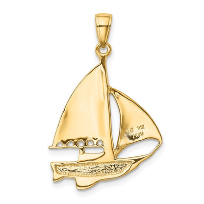 14K 2-D Blue and White Enameled Sailboat Pendant