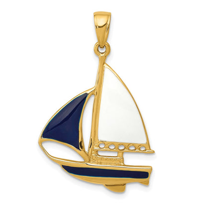 14K 2-D Blue and White Enameled Sailboat Pendant