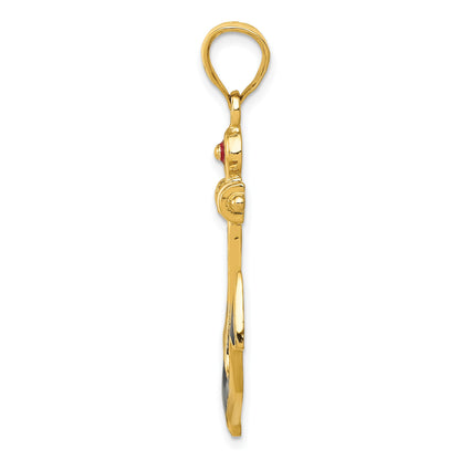 14K 2-D Red White and Blue Enameled Anchor Pendant