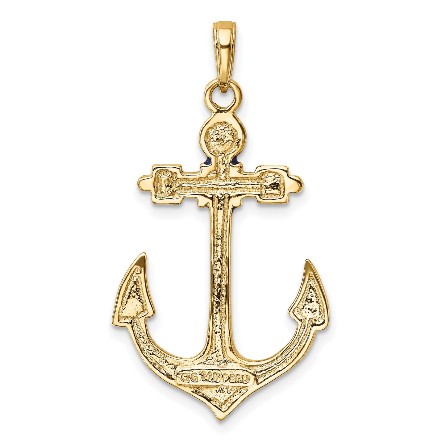14K 2-D Red White and Blue Enameled Anchor Pendant