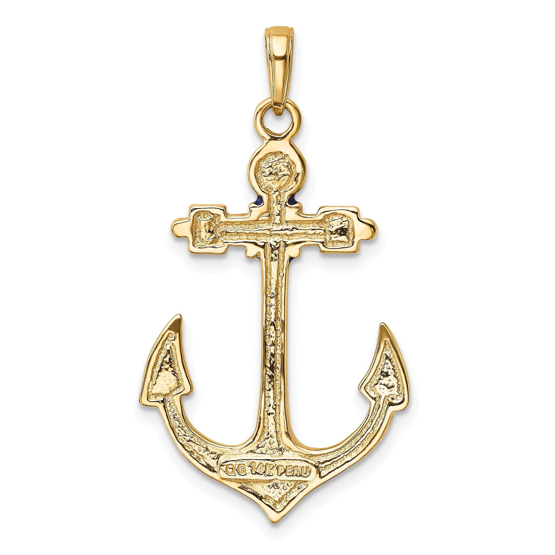 14K 2-D Red White and Blue Enameled Anchor Pendant