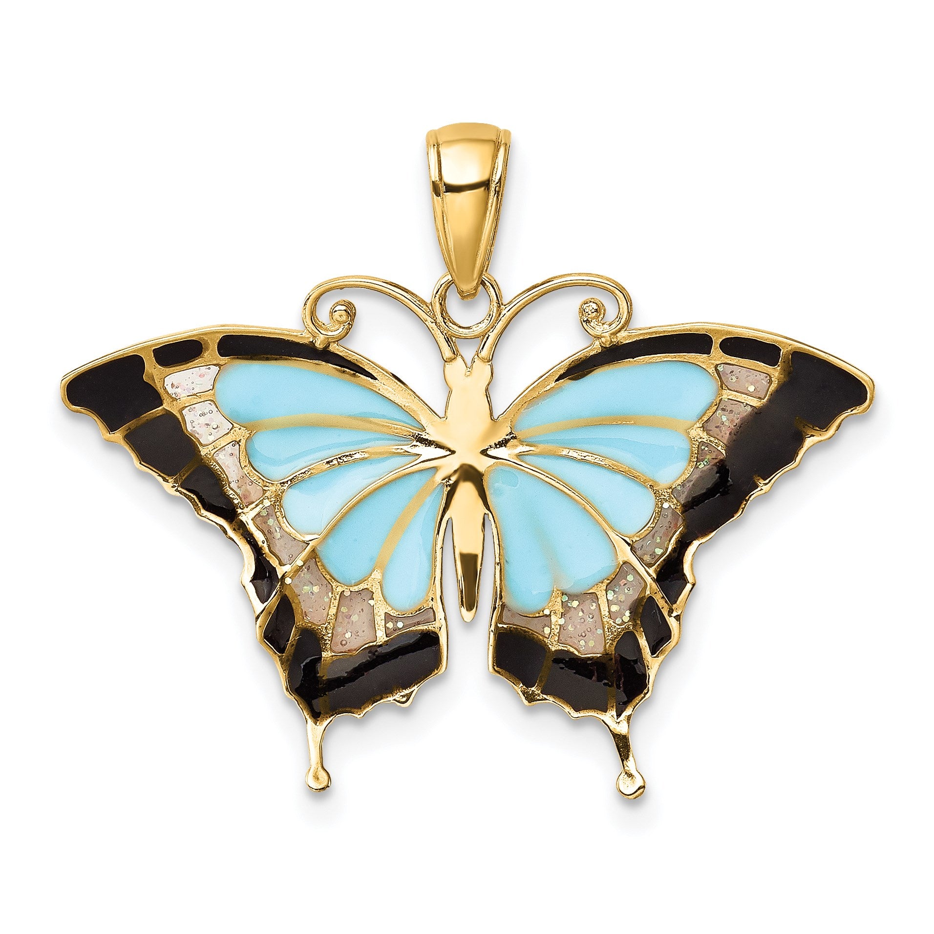 14K Blue Enameled Butterfly Pendant