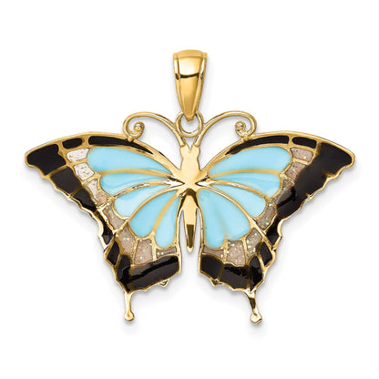 14K Blue Enameled Butterfly Pendant