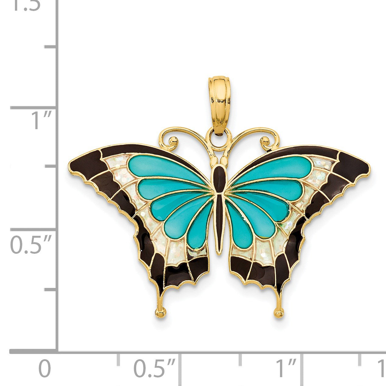 14K Blue Enameled Butterfly Pendant