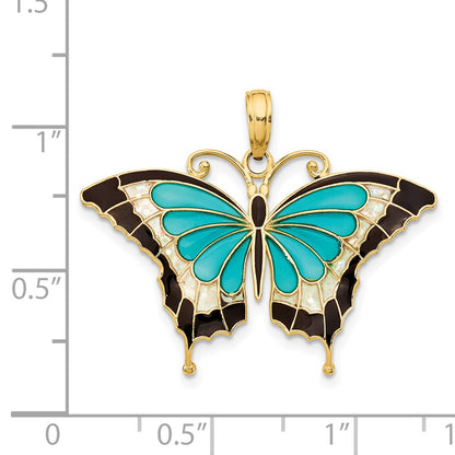 14K Blue Enameled Butterfly Pendant