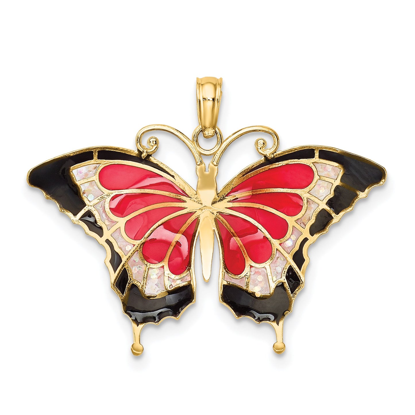 14K Pink Enameled Butterfly Pendant