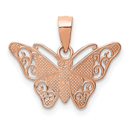14k Rose Gold with White Rhodium Diamond-cut Butterfly Pendant