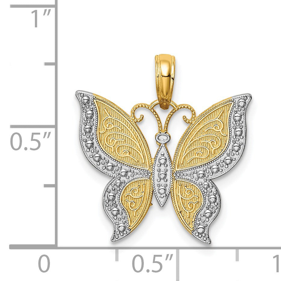 14K and White Rhodium Butterfly Pendant