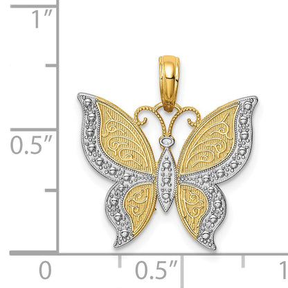 14K and White Rhodium Butterfly Pendant