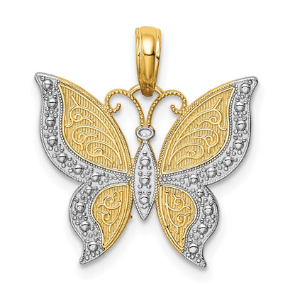 14K and White Rhodium Butterfly Pendant