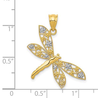 14k and White Rhodium Filigree Dragonfly Pendant