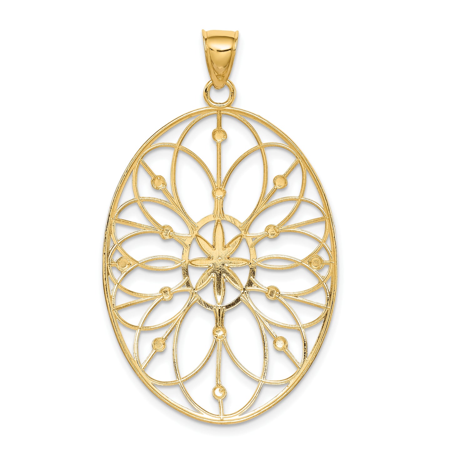 14k and  White Rhodium Floral Filigree Medallion Pendant