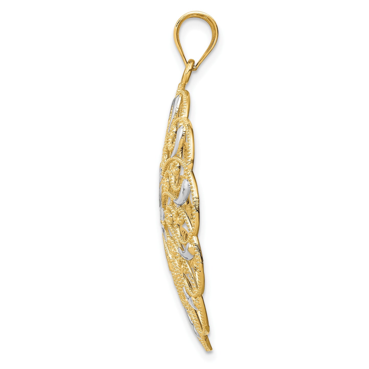 14k and White Rhodium Diamond-cut Fancy Swirl Pendant
