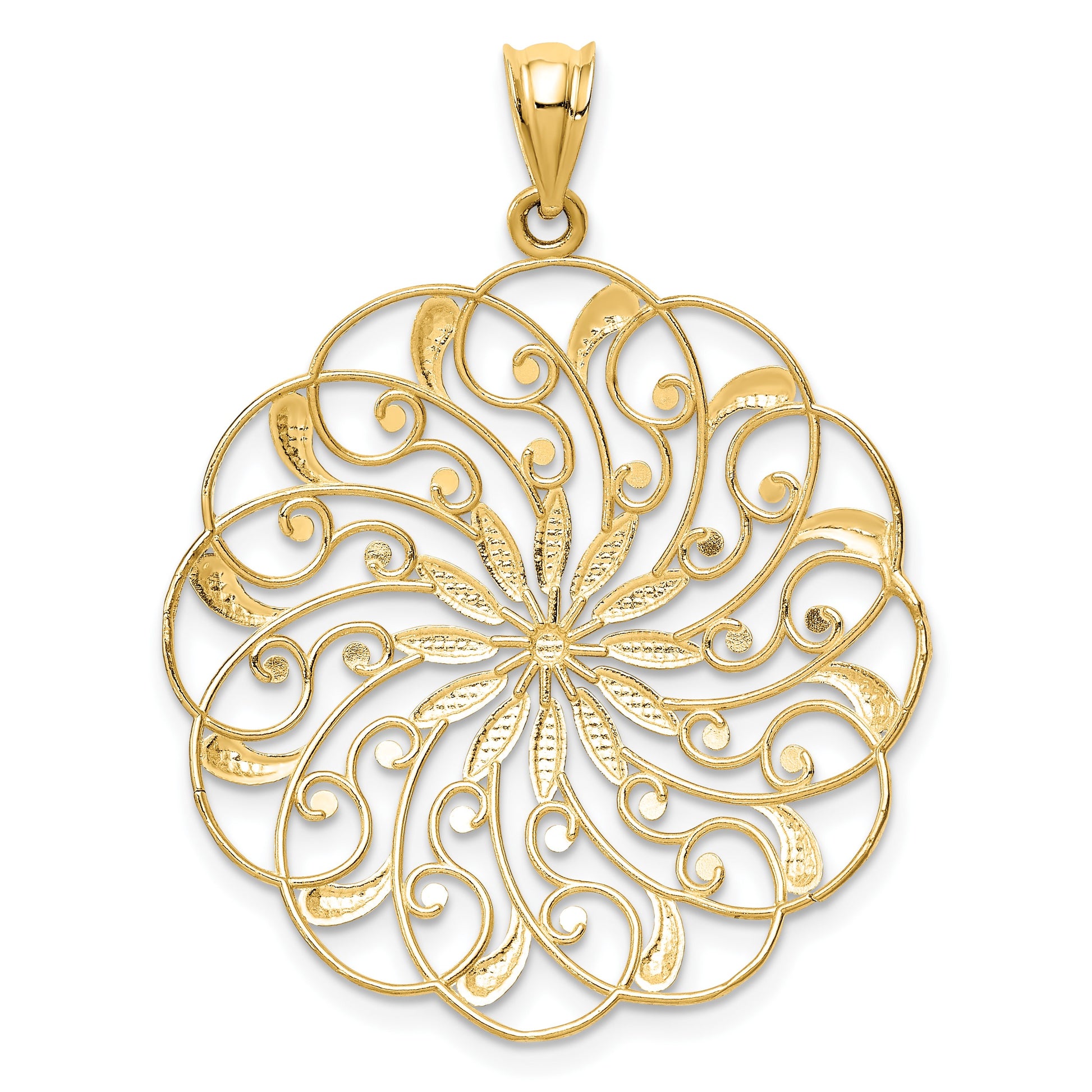14k and White Rhodium Diamond-cut Fancy Swirl Pendant