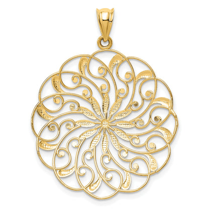 14k and White Rhodium Diamond-cut Fancy Swirl Pendant