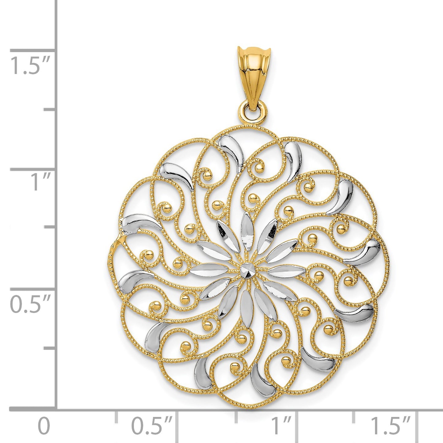 14k and White Rhodium Diamond-cut Fancy Swirl Pendant
