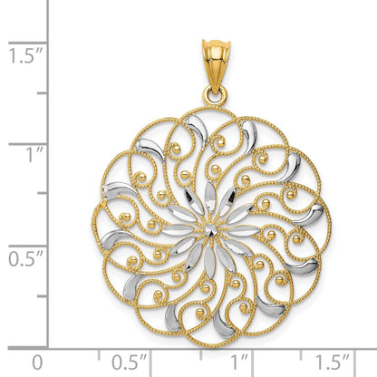 14k and White Rhodium Diamond-cut Fancy Swirl Pendant