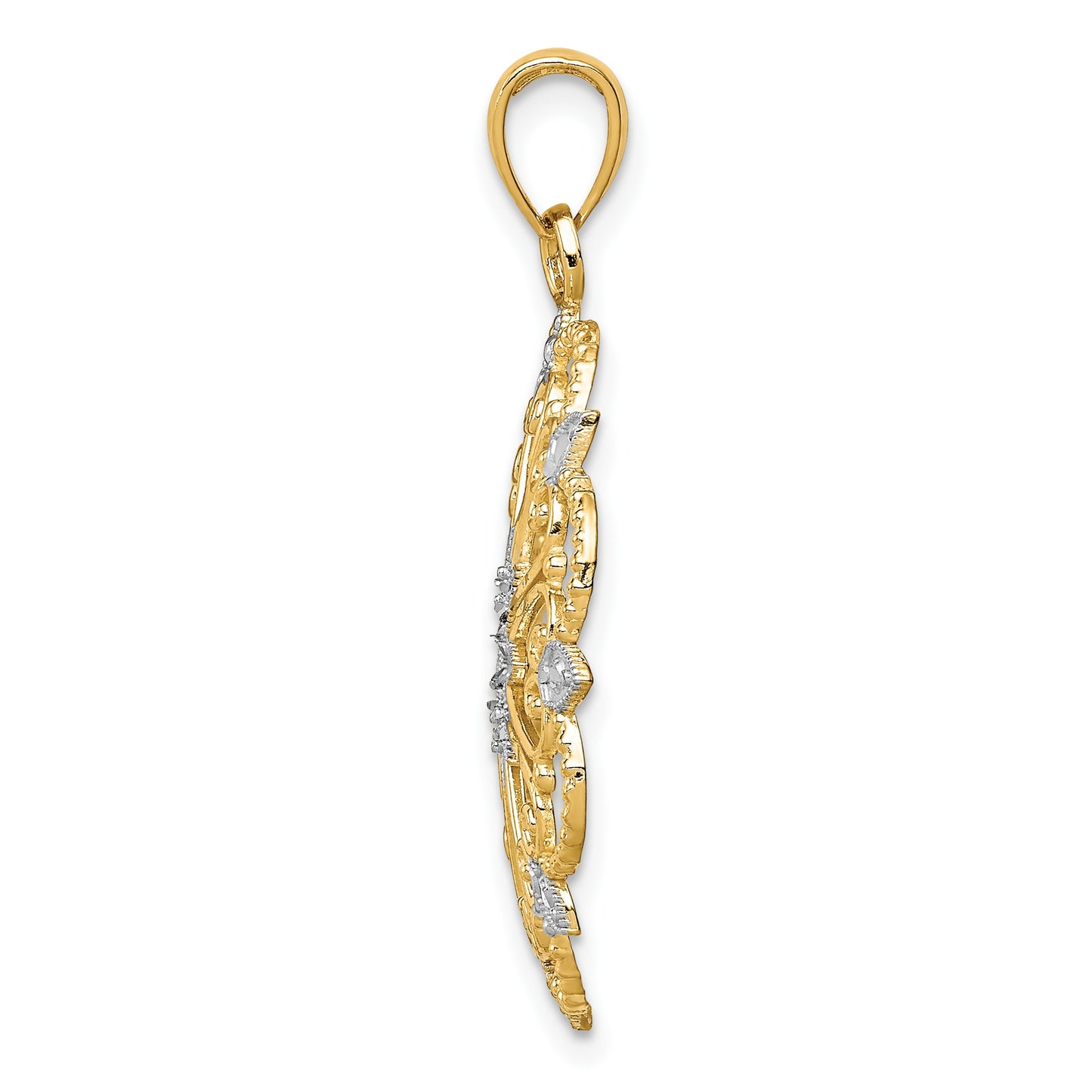 14K and White Rhodium Starburst Pendant