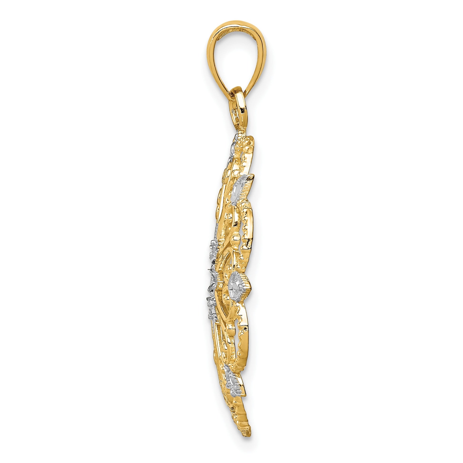 14K and White Rhodium Starburst Pendant