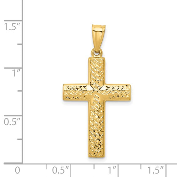14K Reversible Textured One Side Polished Back Cross Pendant