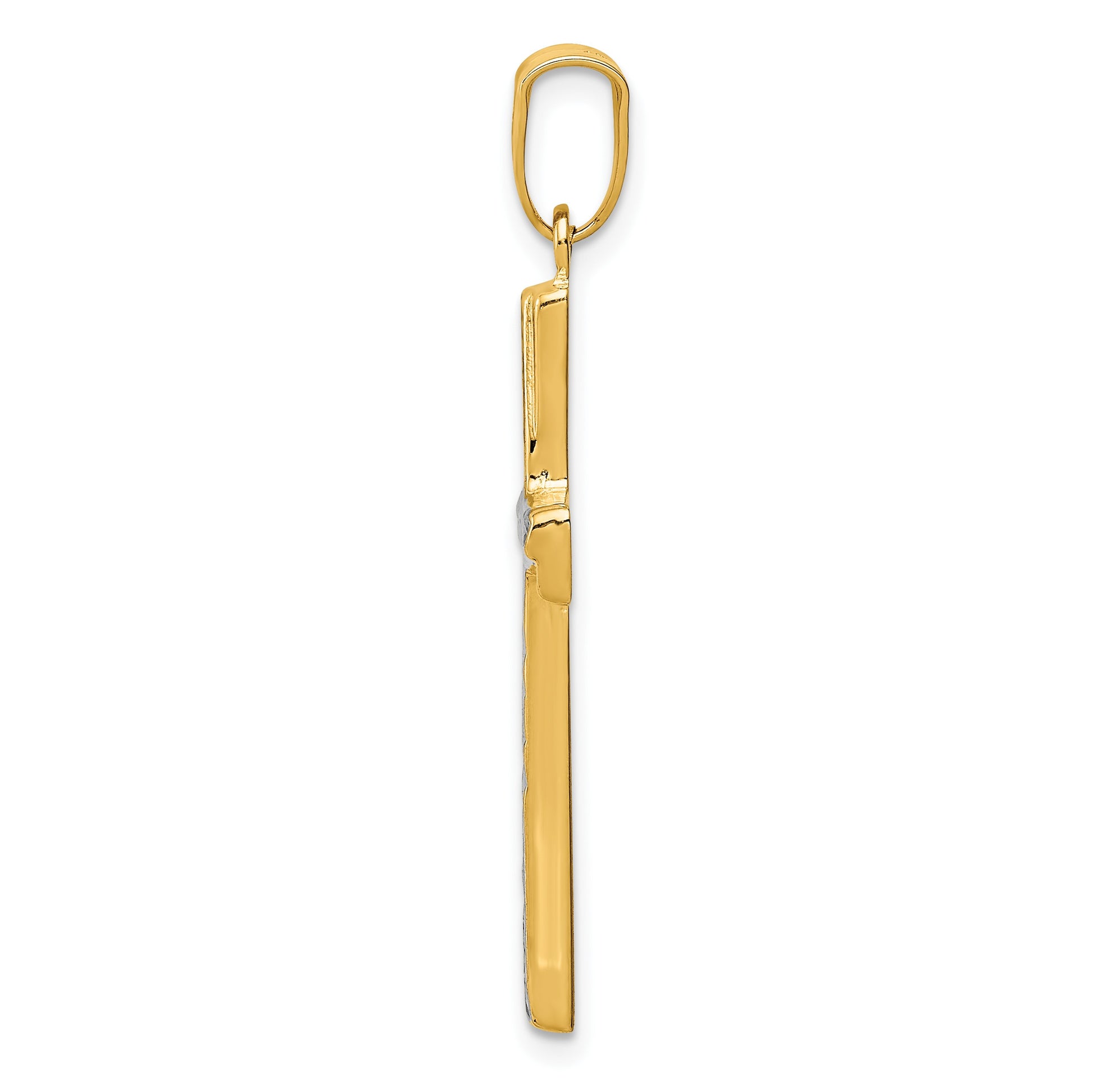 14k and White Rhodium Diamond-cut Cross Pendant