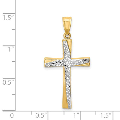 14k and White Rhodium Diamond-cut Cross Pendant