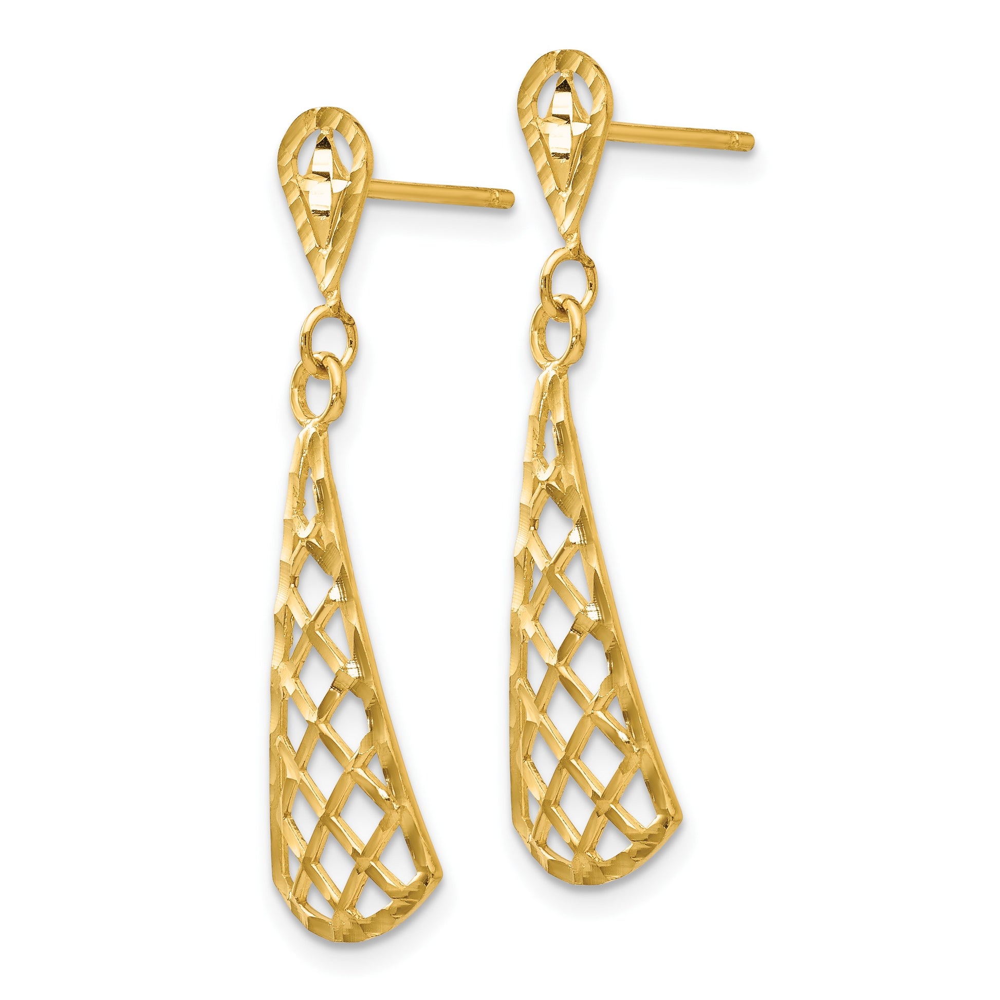14K Diamond-Cut Inverted Fan Dangle Post Earrings