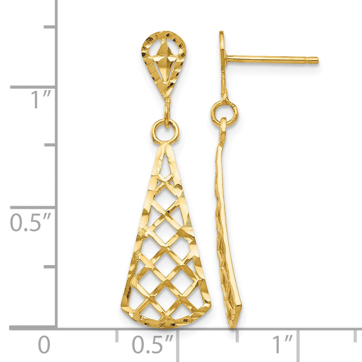 14K Diamond-Cut Inverted Fan Dangle Post Earrings