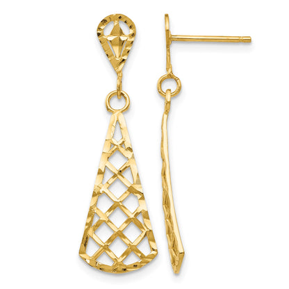 14K Diamond-Cut Inverted Fan Dangle Post Earrings