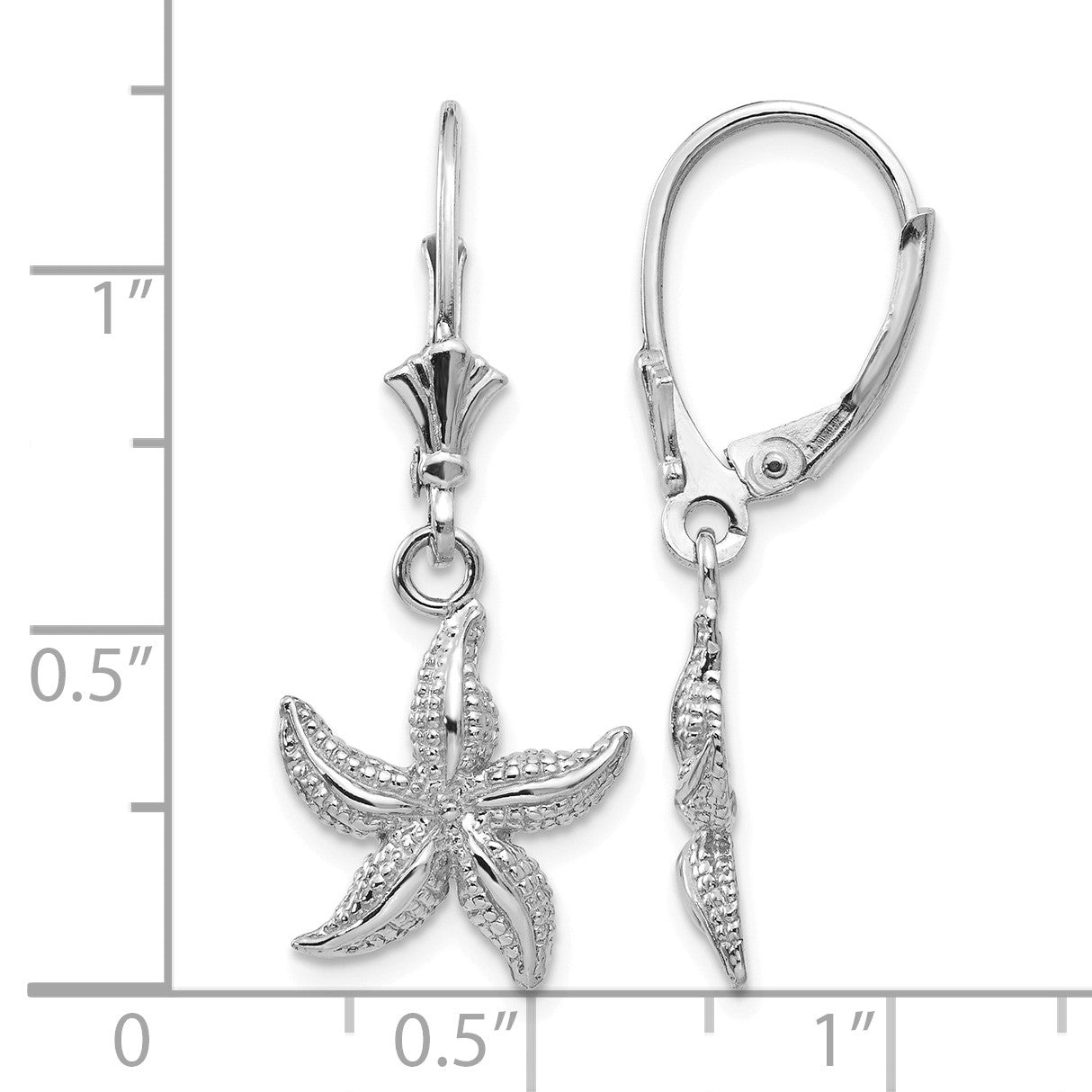 14K White Gold Starfish Leverback Earrings